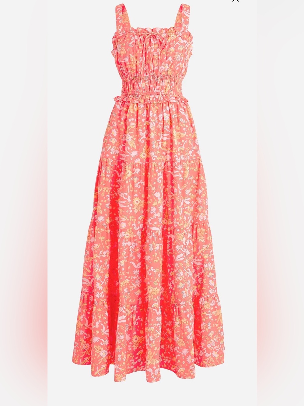 J. Crew Coral Floral Tiered Midi dress 👗 with Yellow Accents